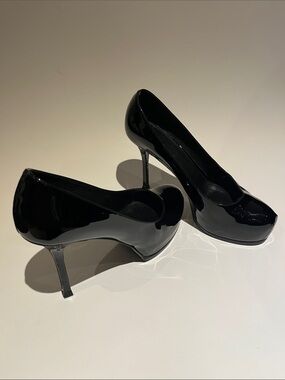 YSL Tribtoo Black Patent Platform Stiletto Pumps